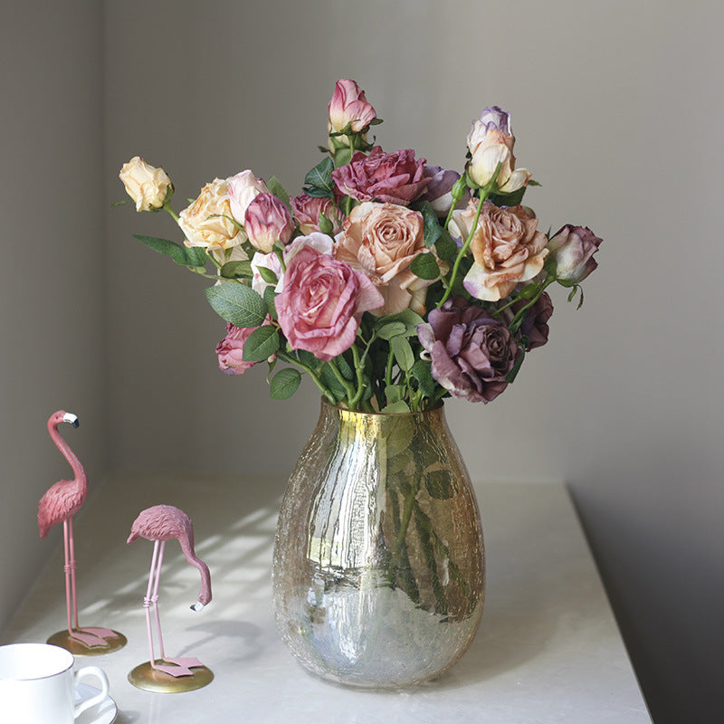 Fake Flowers Artificial Flowers 3 Heads Dried Roses