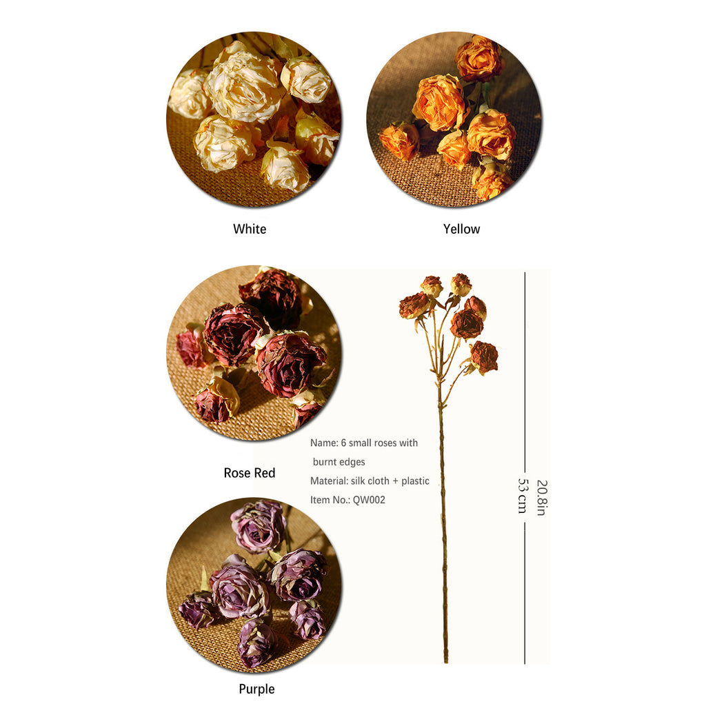 Six-Headed Burnt Edge Small Rose 12pcs - 20.8in