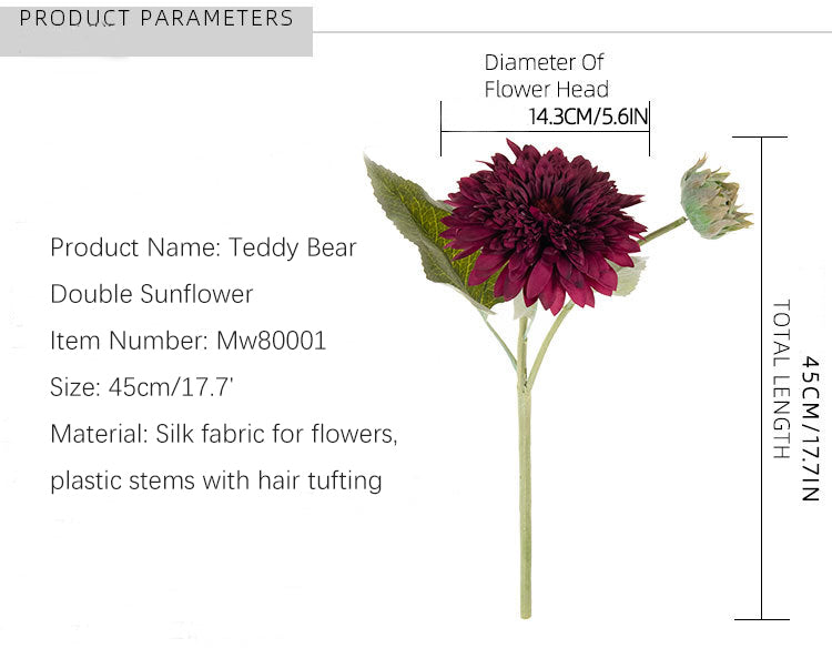 Teddy Bear Double Petal Sunflower 12pcs - 17.7in