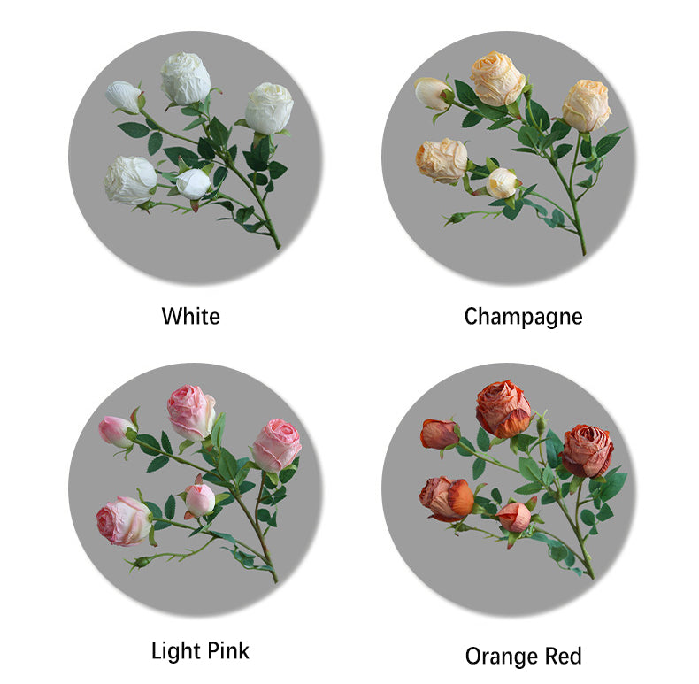 Five-Headed Burnt Edge Rose Vintage Artificial Flower Silk Flower Imitation Dried Flower