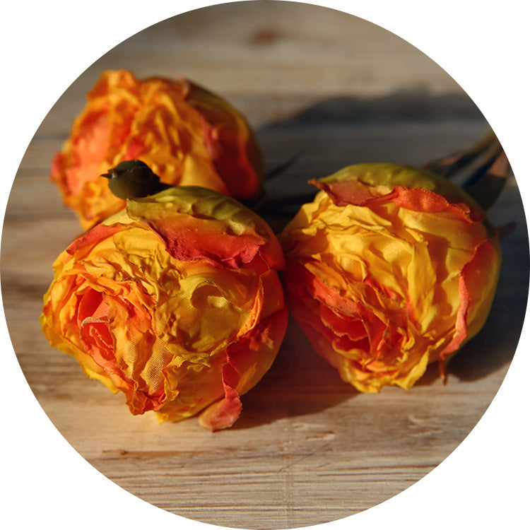 Vintage Three-Headed Dried Rose 12pcs - 17.7in