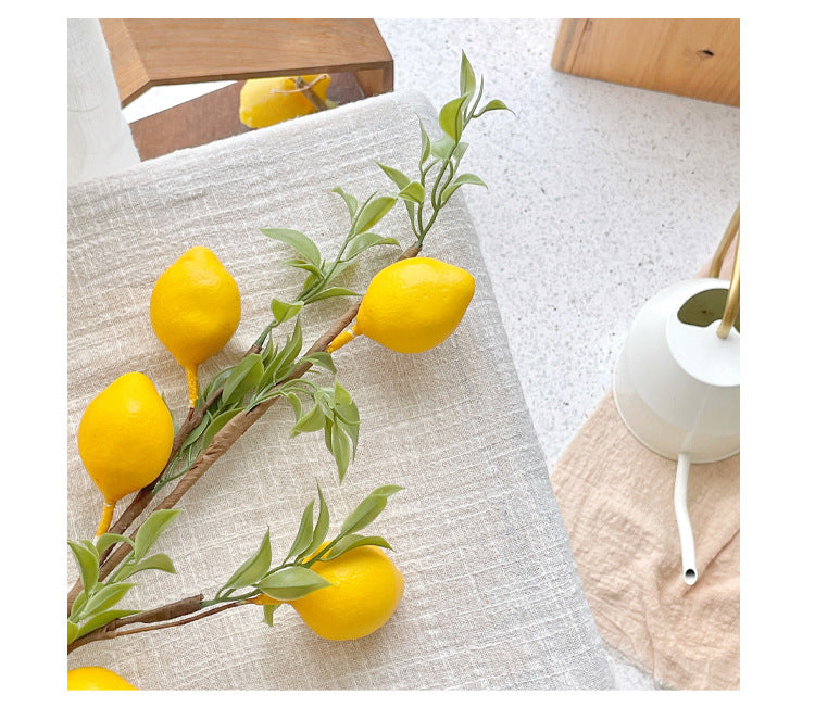 INS Artificial Flower 5-Fruit Lemon Tree Lemon Branch Artificial Green Plant Fake Flower Photo Prop
