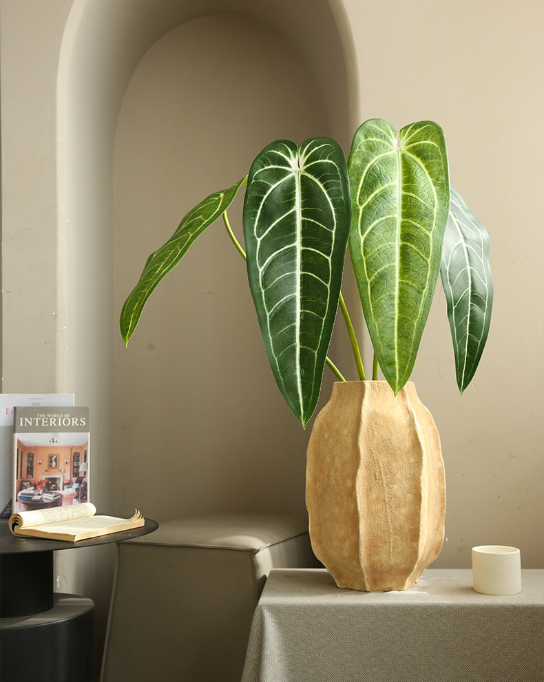 Artificial Green Plant Green Leaf Fire Lily Flower Candle Home Flower Arrangement