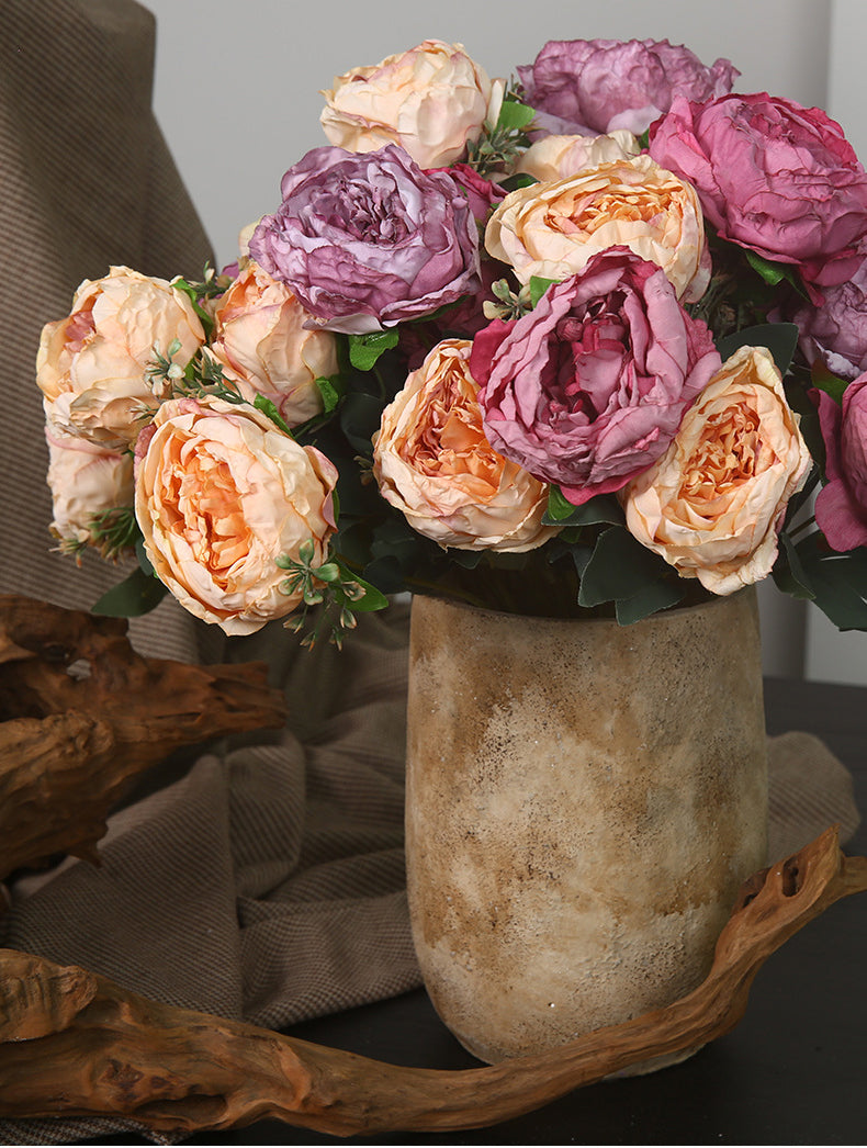 Peony Artificial Flower Dried Flower Bouquet Roasted Edge Five-Head Peony