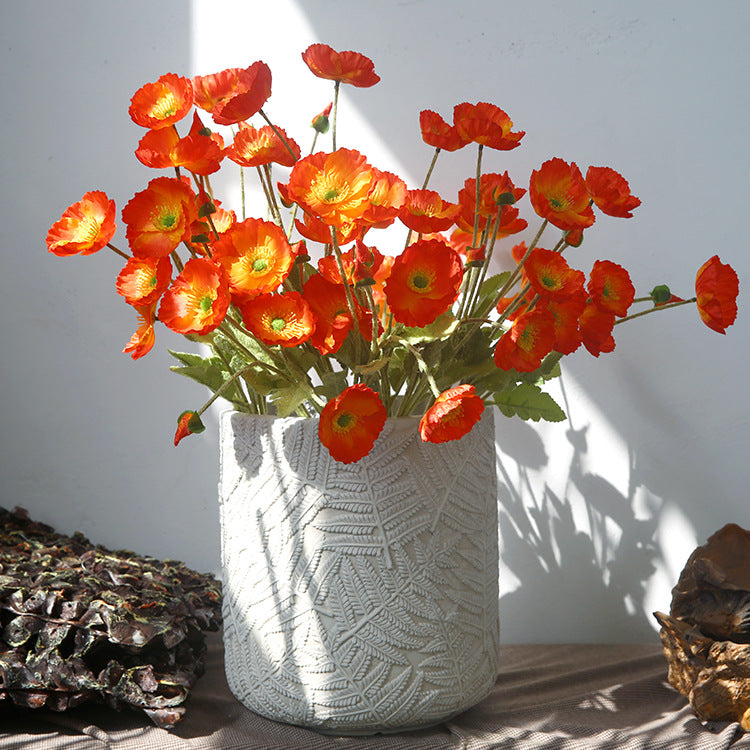 Artificial Flowers Four-Headed Poppy Fake Flowers Flocked Artificial Poppy Flowers Decorative Bouquet