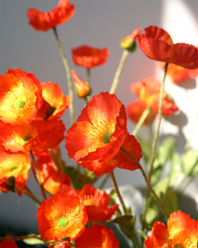 Artificial Flowers Four-Headed Poppy Fake Flowers Flocked Artificial Poppy Flowers Decorative Bouquet