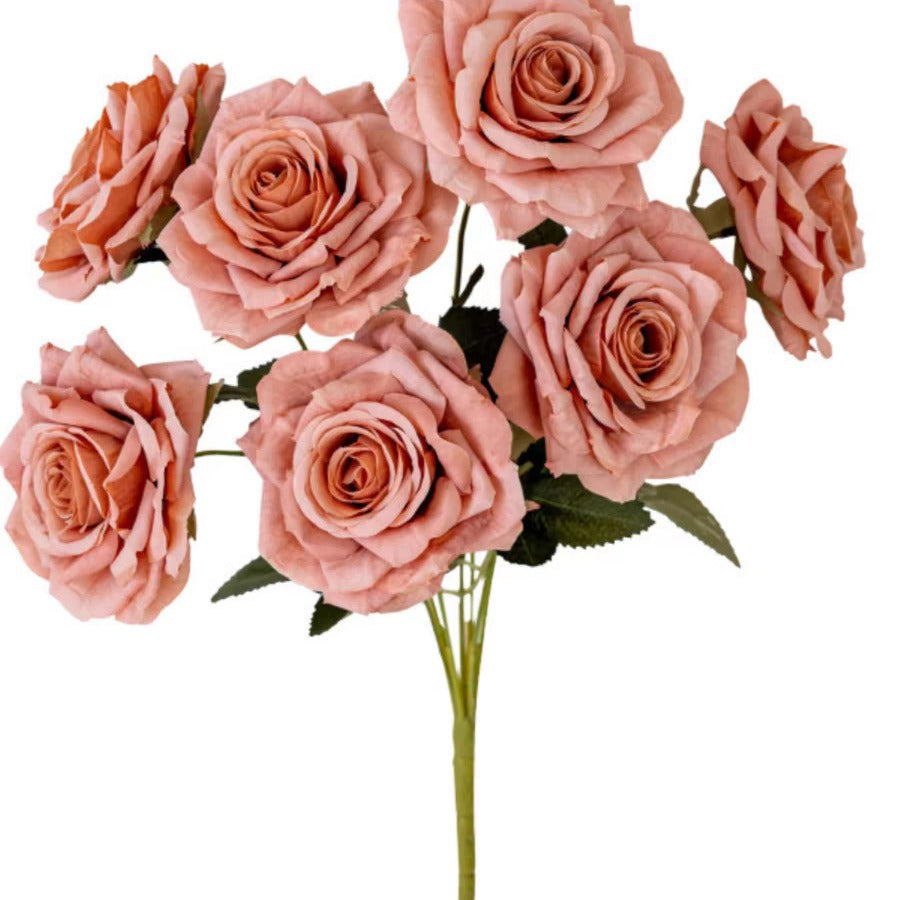 7-Head Cappuccino Silk Flower Artificial Rose Bouquet