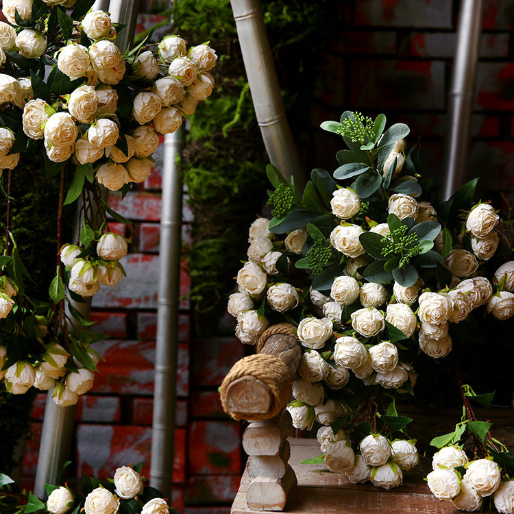 Burnt Edge Multi-Head Rose Artificial Flower Dried Flower Room Decoration