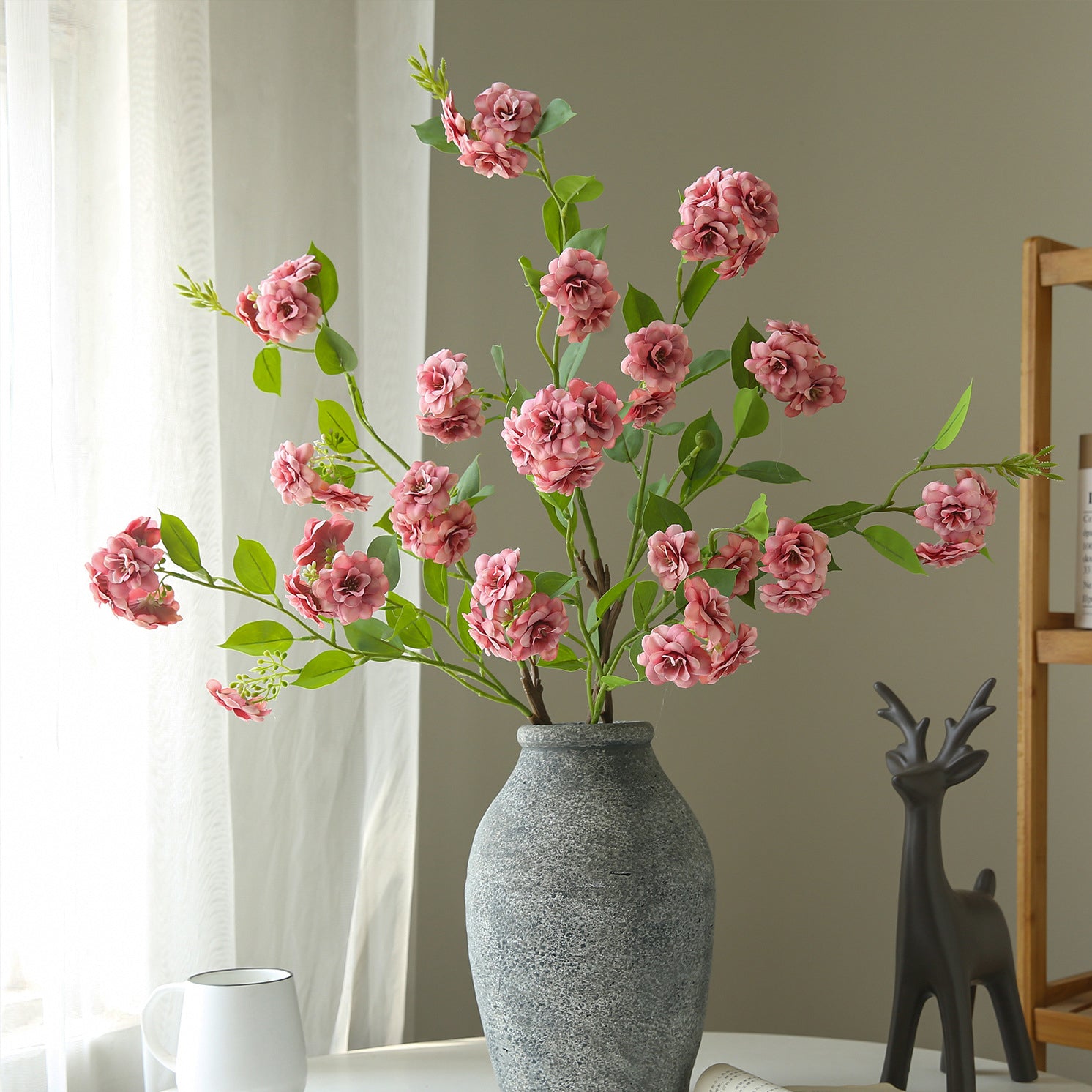 Artificial Flower Multi-Head Camellia Garden  Artificial Silk Flower Ornament Living Room Soft Decoration Ornament