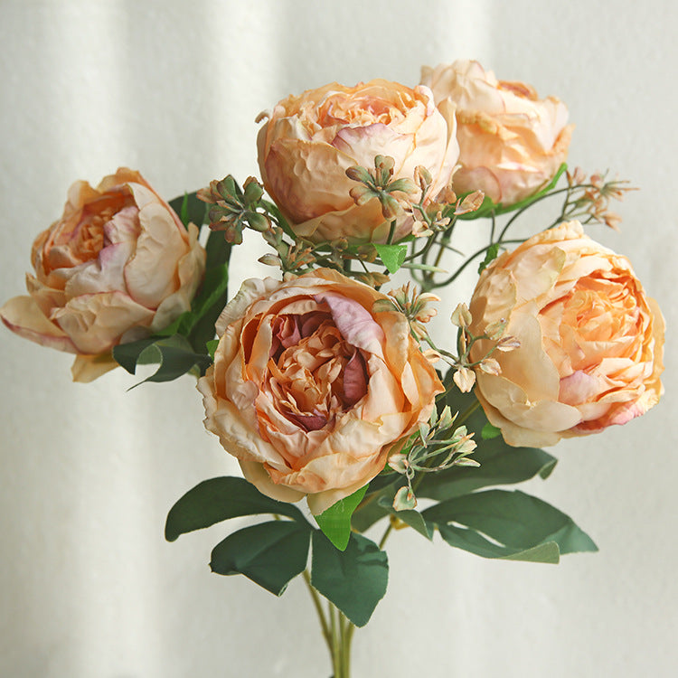 Peony Artificial Flower Dried Flower Bouquet Roasted Edge Five-Head Peony