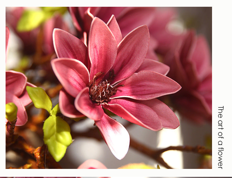 Small Magnolia Artificial Bouquet Living Room Decoration Fake Flower Decorative Flower Art Arrangement PU Hand-painted Small Magnolia
