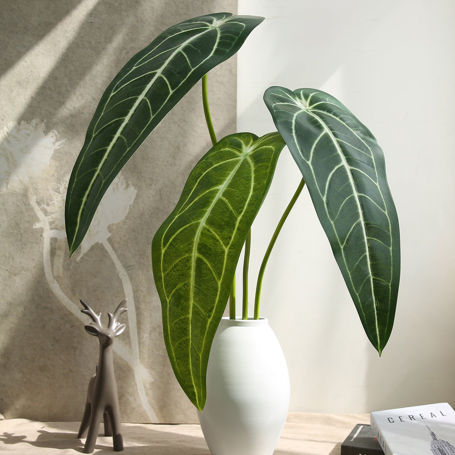 Artificial Green Plant Green Leaf Fire Lily Flower Candle Home Flower Arrangement