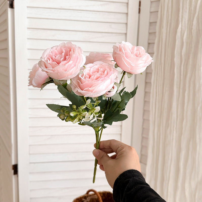 5 Peony Artificial Flowers Persian Rose Small Bunch Fake Flowers