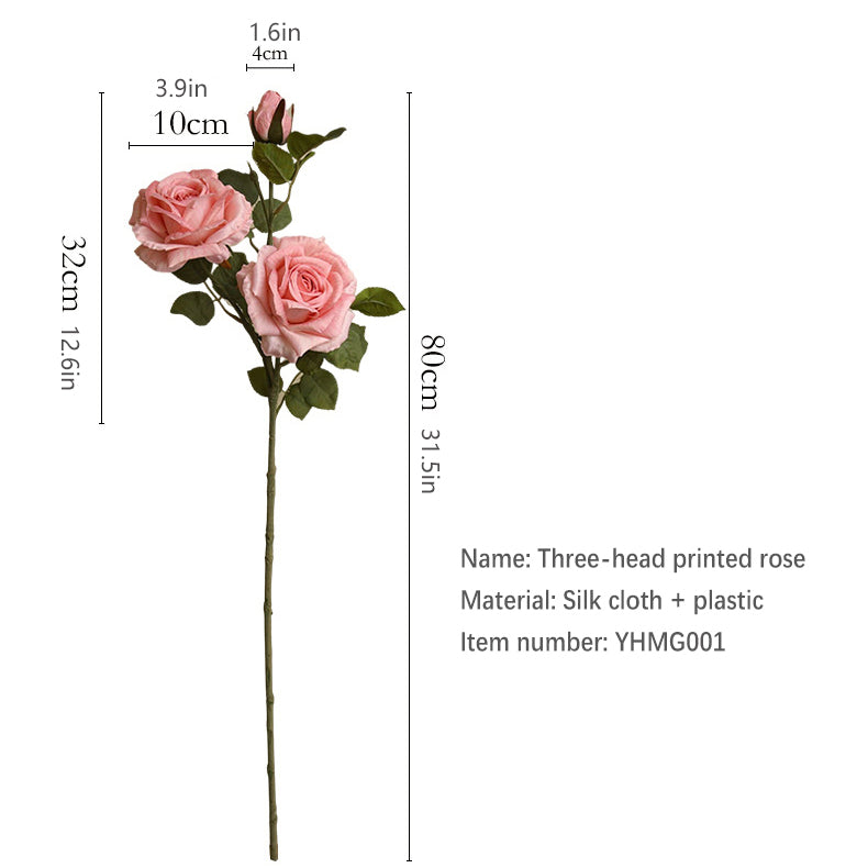 3-Head Printed Rose 12pcs - 31.5in