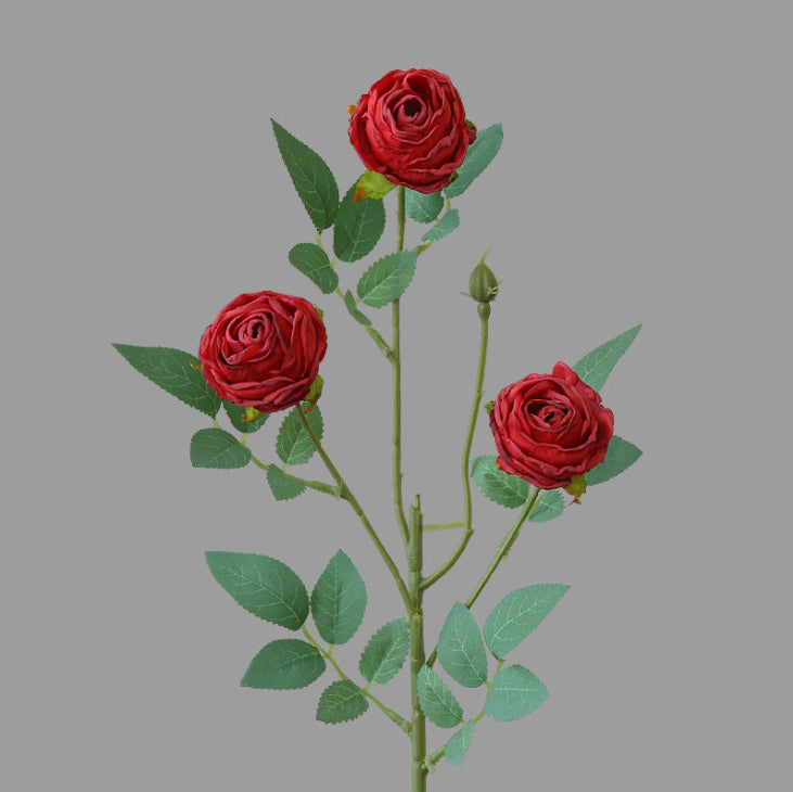 Vintage Style Artificial Flowers 3-Head Curled Rose
