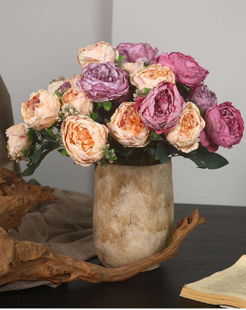 Peony Artificial Flower Dried Flower Bouquet Roasted Edge Five-Head Peony