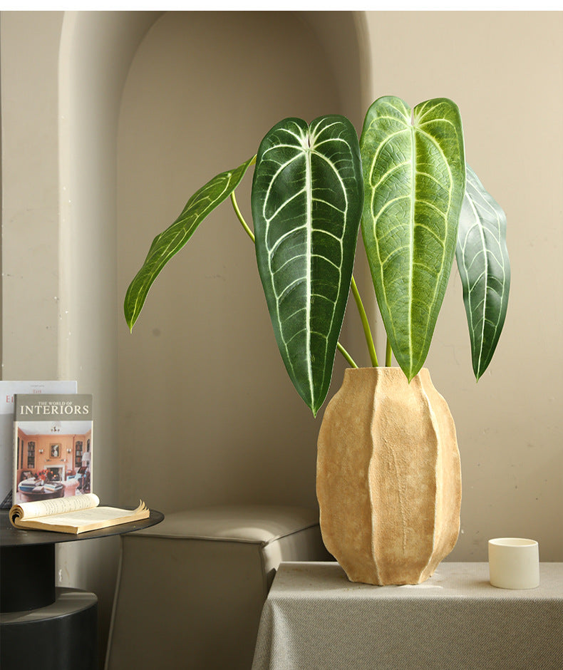 Artificial Green Plant Green Leaf Fire Lily Flower Candle Home Flower Arrangement