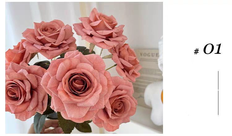 7-Head Cappuccino Silk Flower Artificial Rose Bouquet