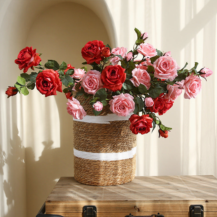 Artificial Flowers American Style 3-Head Printed Rose Home Decoration Fake Flower