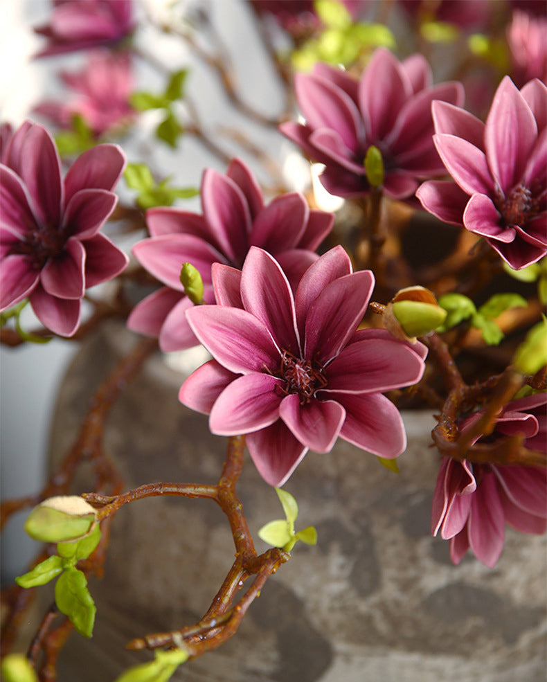 Small Magnolia Artificial Bouquet Living Room Decoration Fake Flower Decorative Flower Art Arrangement PU Hand-painted Small Magnolia
