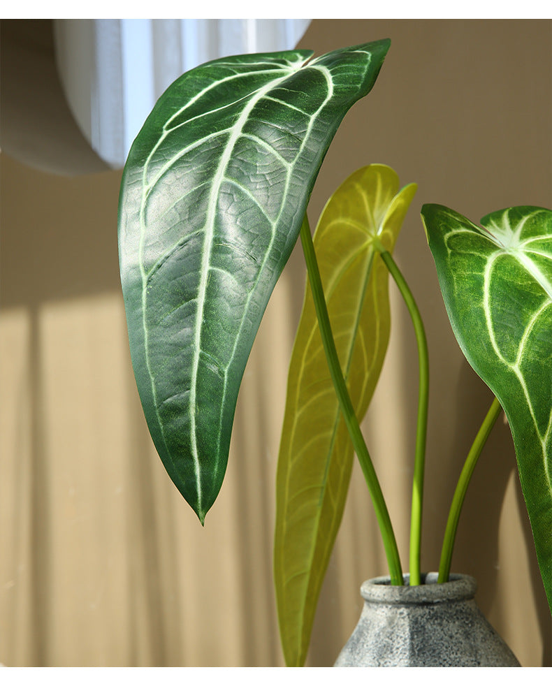 Artificial Green Plant Green Leaf Fire Lily Flower Candle Home Flower Arrangement