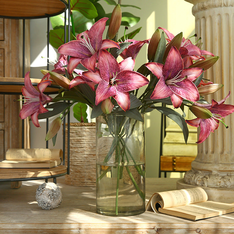Artificial Flowers Fake Flowers Vintage Decoration 2 Heads Autumn Lily