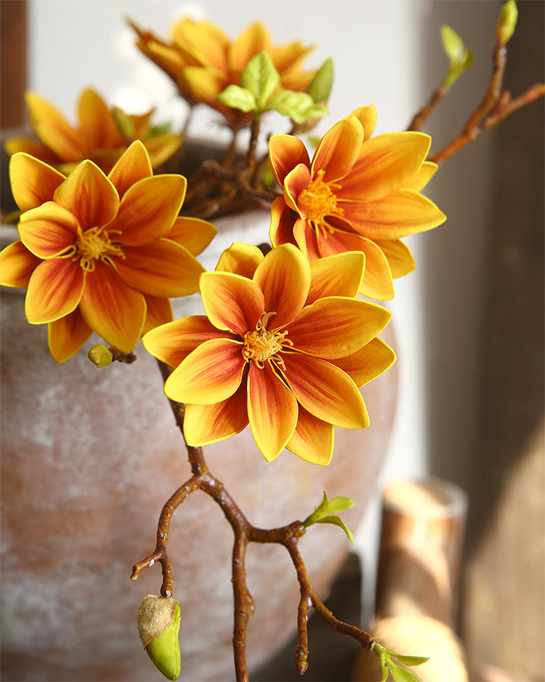 Small Magnolia Artificial Bouquet Living Room Decoration Fake Flower Decorative Flower Art Arrangement PU Hand-painted Small Magnolia