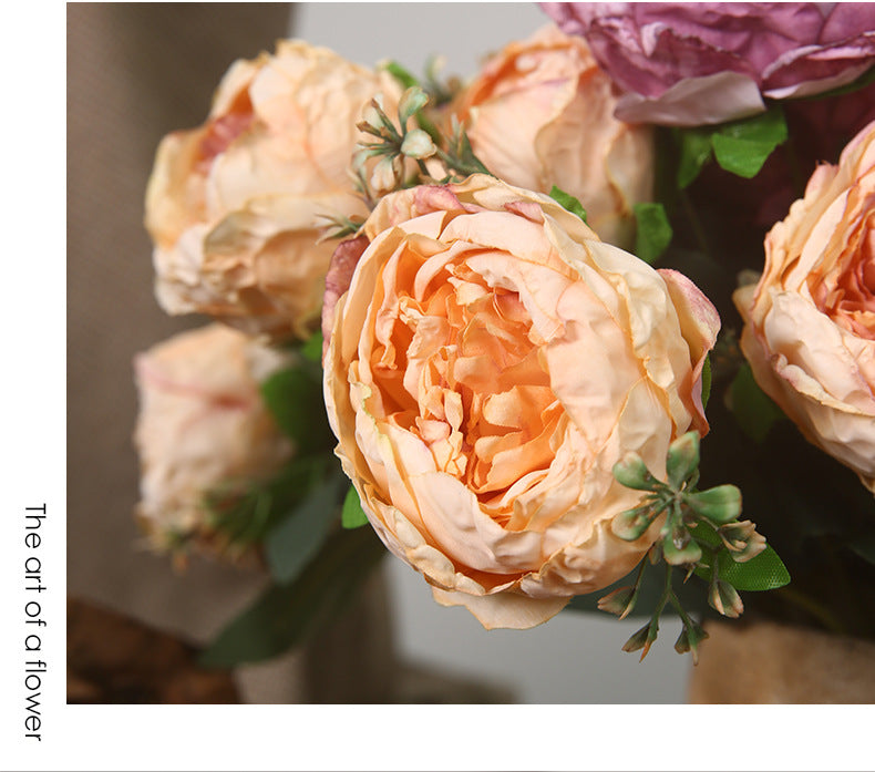 Peony Artificial Flower Dried Flower Bouquet Roasted Edge Five-Head Peony