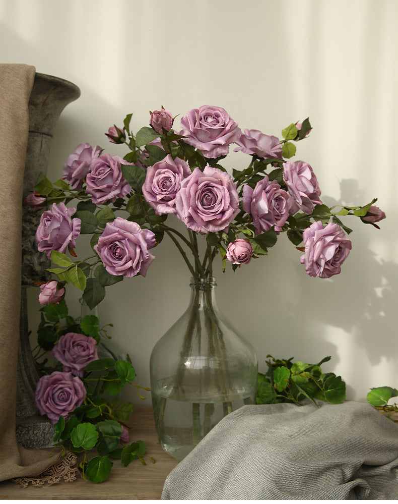 Artificial Flowers American Style 3-Head Printed Rose Home Decoration Fake Flower