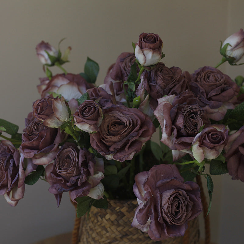 Fake Flowers Artificial Flowers 3 Heads Dried Roses
