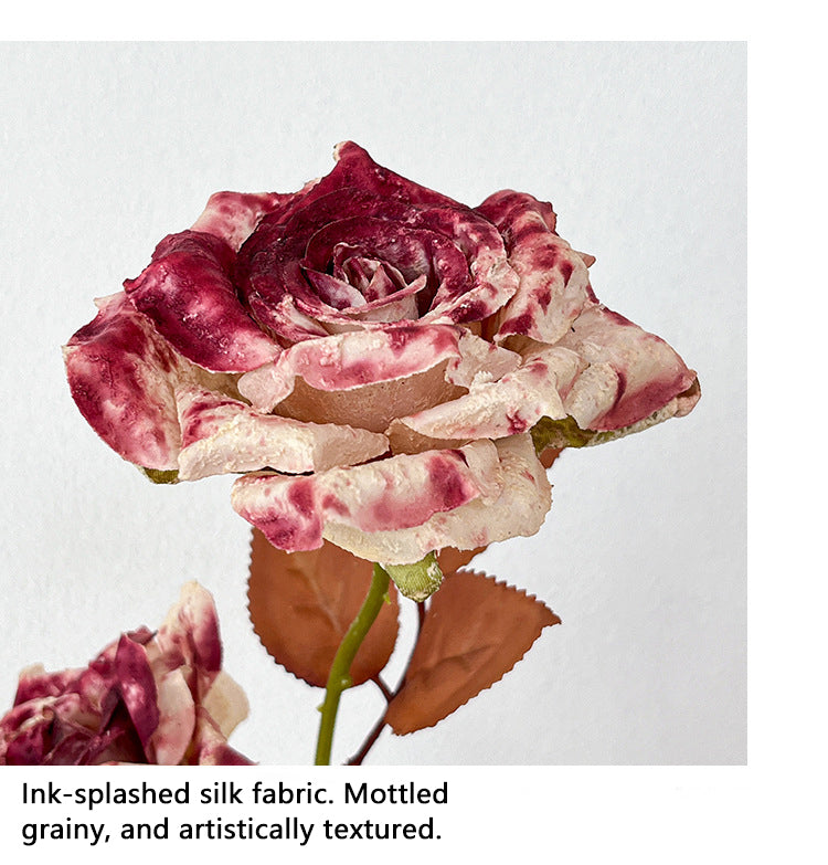 Vintage Melad Color Imitation Dry Ink Splatter 2-Head Rose Artificial Flower Bouquet