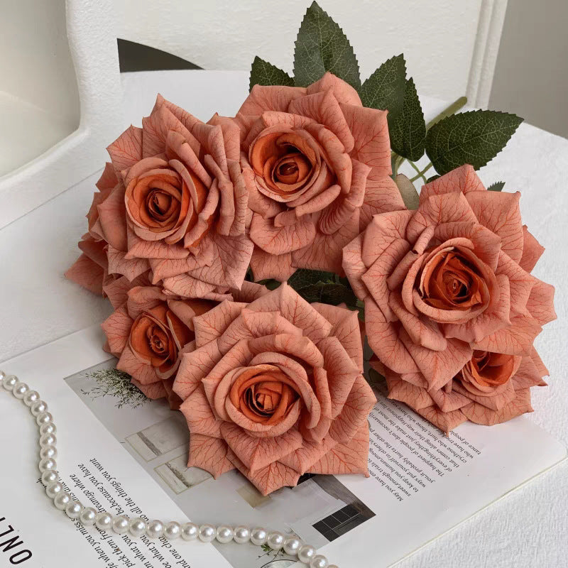 7-Head Cappuccino Silk Flower Artificial Rose Bouquet