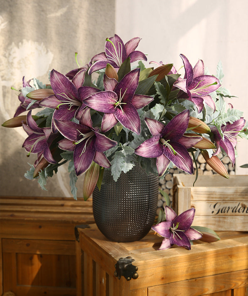 Artificial Flowers Fake Flowers Vintage Decoration 2 Heads Autumn Lily