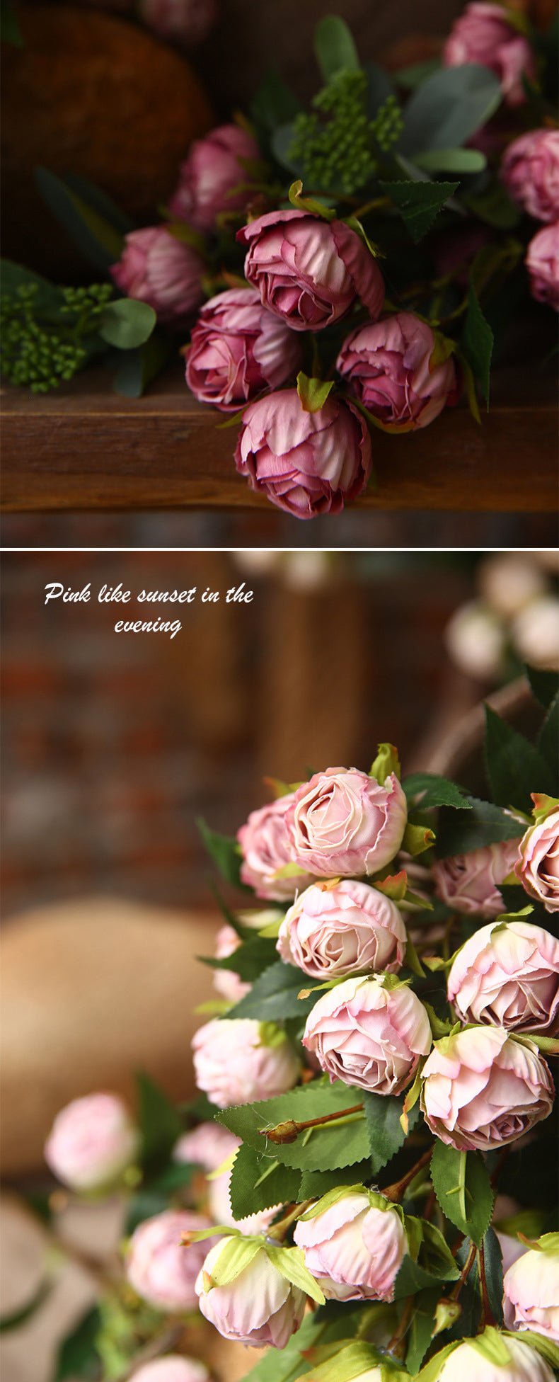Burnt Edge Multi-Head Rose Artificial Flower Dried Flower Room Decoration