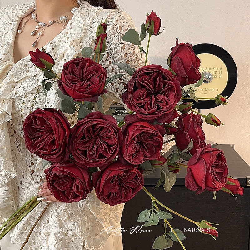 5 Heads Burnt Edge Rose Artificial Flowers Fake Flowers