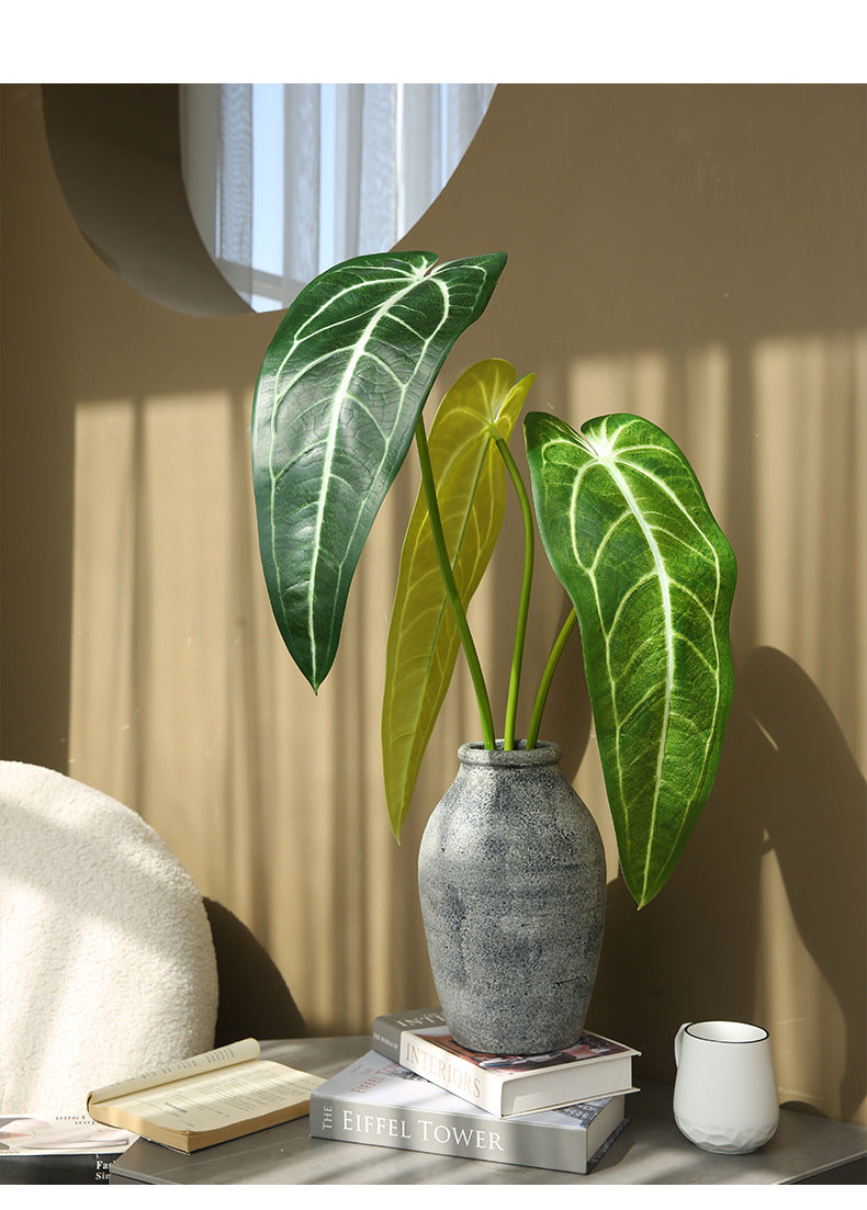 Artificial Green Plant Green Leaf Fire Lily Flower Candle Home Flower Arrangement