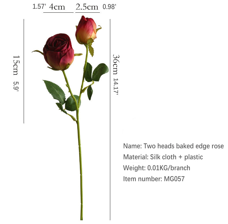Artificial Flower Double-Ended Roasted Edge Rose Silk Flower Rose