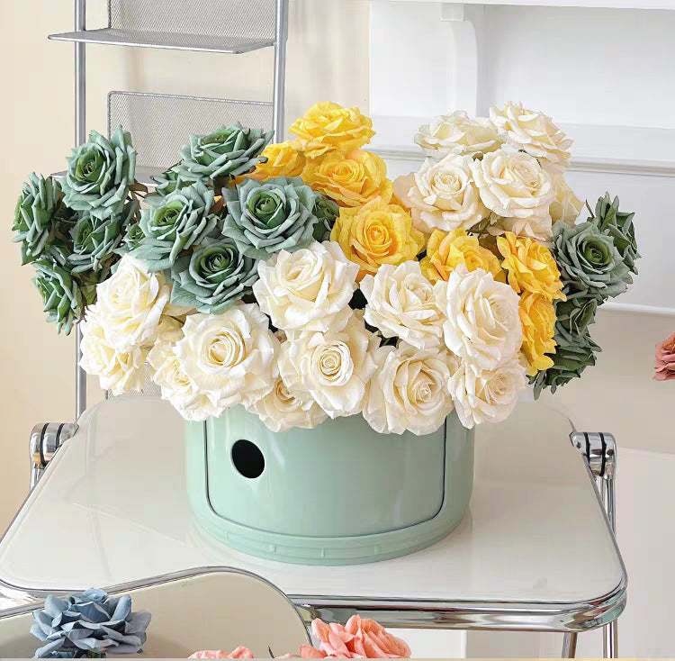 7-Head Cappuccino Silk Flower Artificial Rose Bouquet