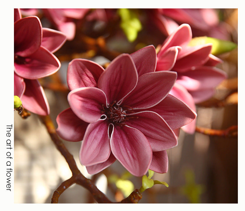 Small Magnolia Artificial Bouquet Living Room Decoration Fake Flower Decorative Flower Art Arrangement PU Hand-painted Small Magnolia