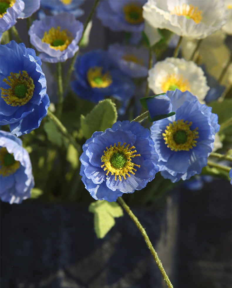 Artificial Flowers Four-Headed Poppy Fake Flowers Flocked Artificial Poppy Flowers Decorative Bouquet