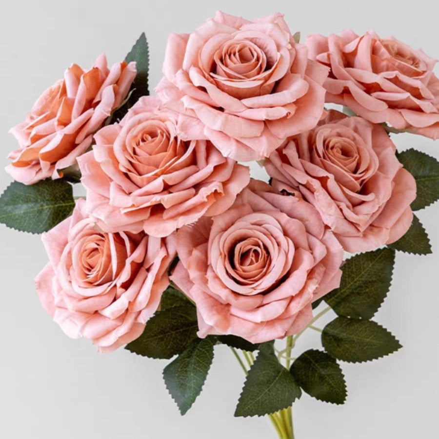 7-Head Cappuccino Silk Flower Artificial Rose Bouquet