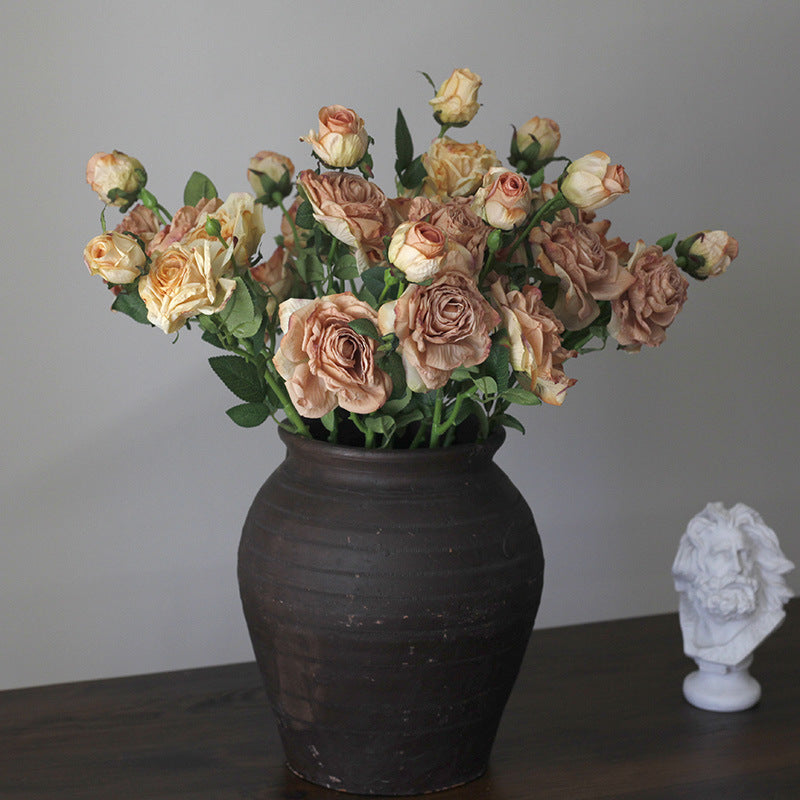 Fake Flowers Artificial Flowers 3 Heads Dried Roses