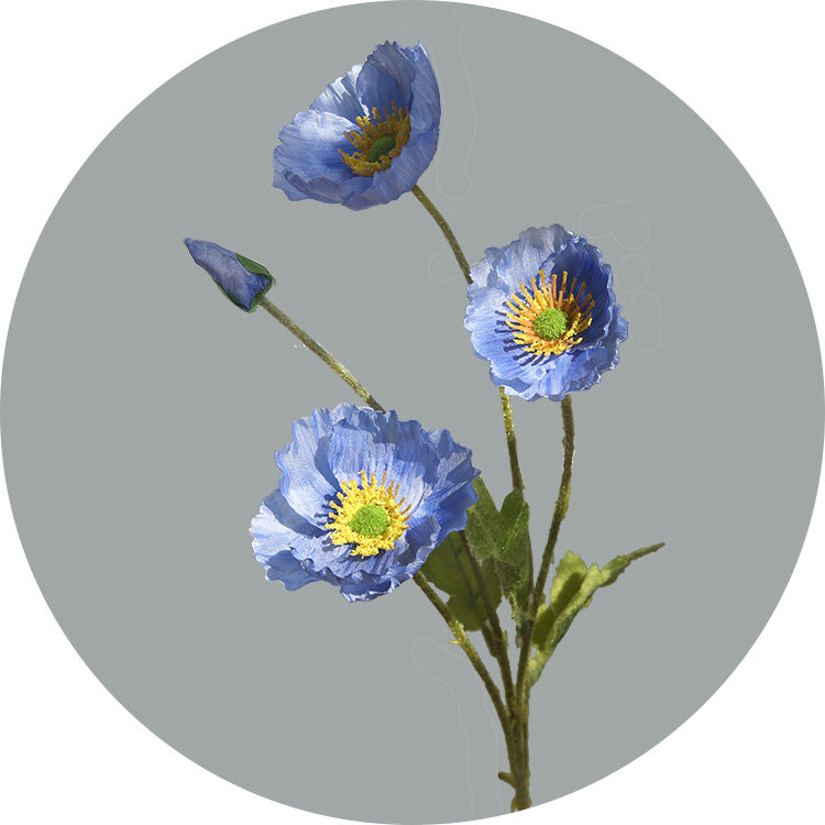 Artificial Flowers Four-Headed Poppy Fake Flowers Flocked Artificial Poppy Flowers Decorative Bouquet