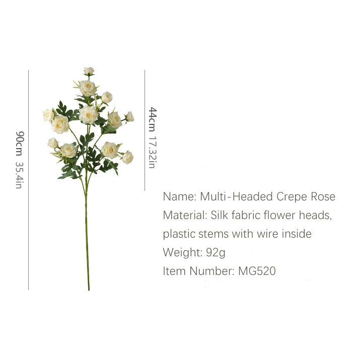 Multi-Head Wrinkled Fabric Rose 12pcs - 35.4in