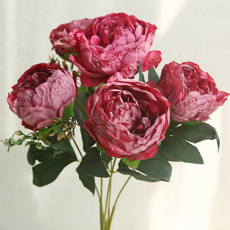 Peony Artificial Flower Dried Flower Bouquet Roasted Edge Five-Head Peony