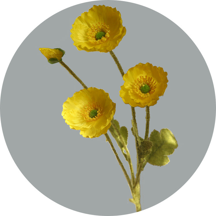 Artificial Flowers Four-Headed Poppy Fake Flowers Flocked Artificial Poppy Flowers Decorative Bouquet