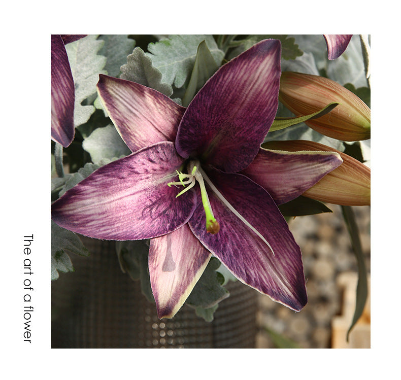 Artificial Flowers Fake Flowers Vintage Decoration 2 Heads Autumn Lily