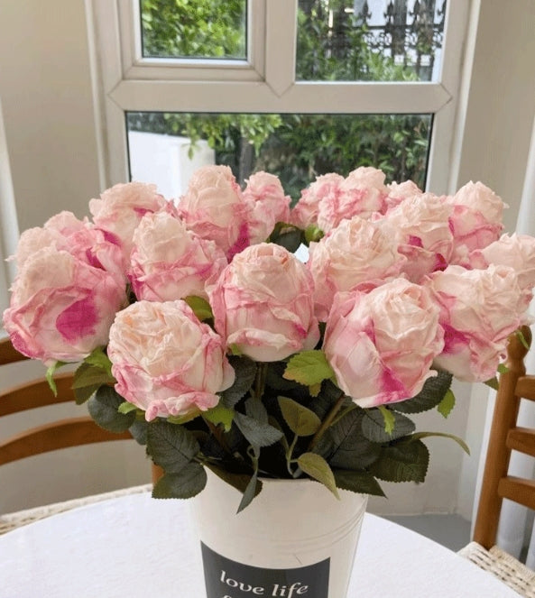 High-Quality Artificial Curled Edge Rose Forest Style Vintage Rose Home Decoration