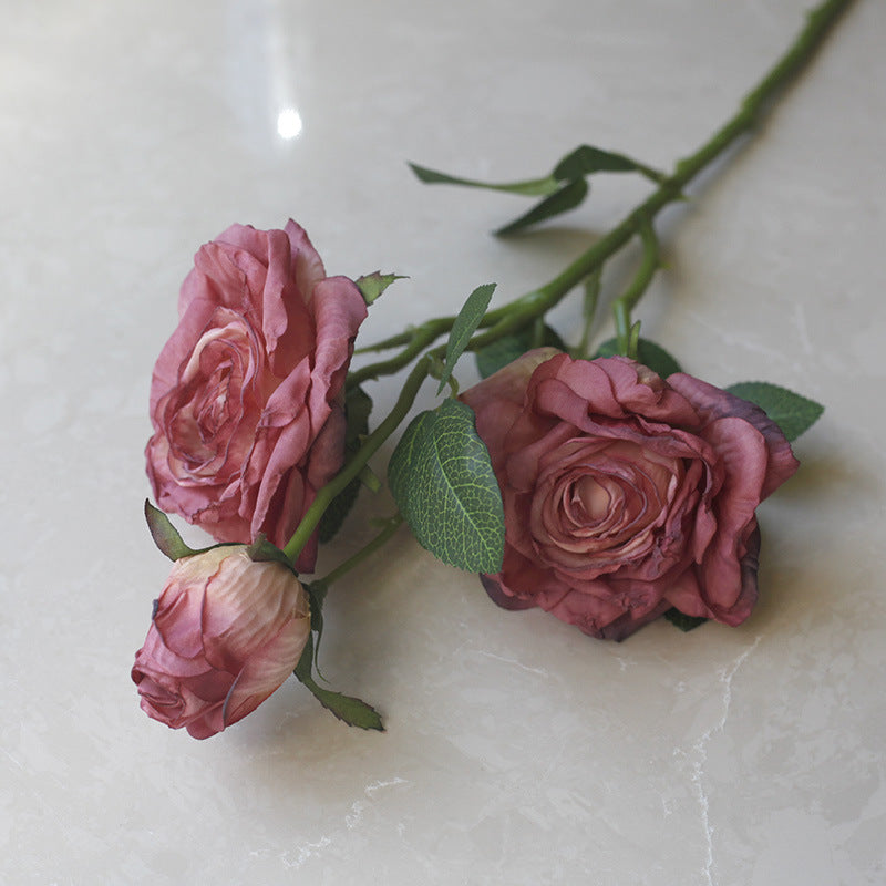 Fake Flowers Artificial Flowers 3 Heads Dried Roses