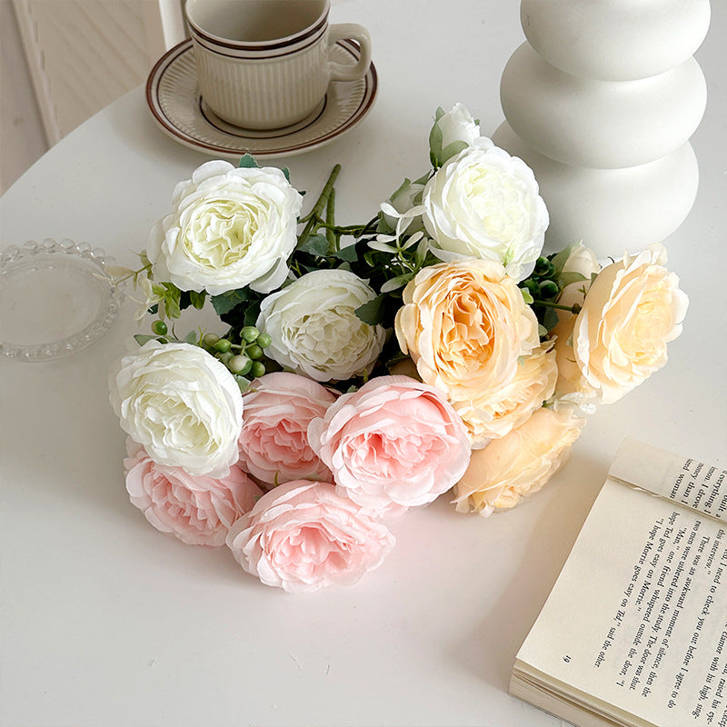 5 Peony Artificial Flowers Persian Rose Small Bunch Fake Flowers